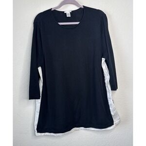 J.Jill Linen Blend Tunic Top Black White Contrast Panels L* Lagenlook Minimalist